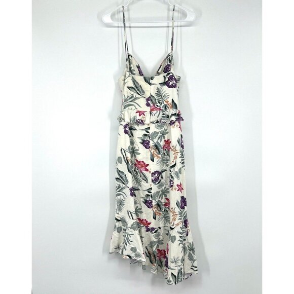 WAYF Dress Mahari Beige Floral Print Cut Out Ruffle Midi Sleeveless - Picture 9 of 12